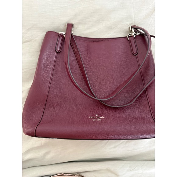 Kate Spade New York Burgundy Pebbled Leather Shoulder Tote Zip‎ Top - Picture 3 of 13